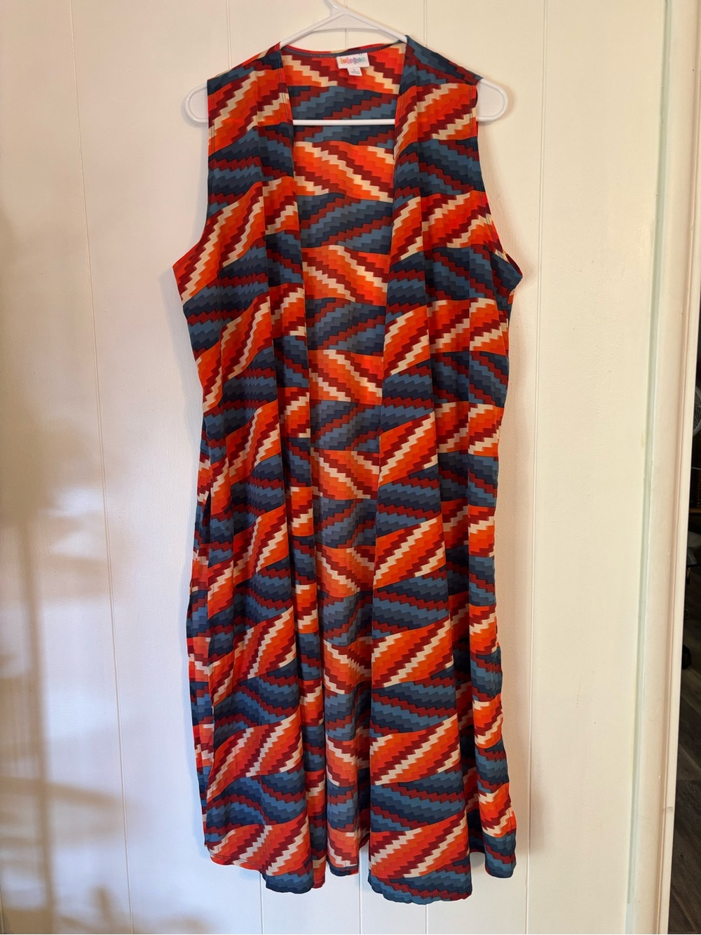 LuLaRoe Sleeveless cover all - Red, Blue & Navy Geometric Print